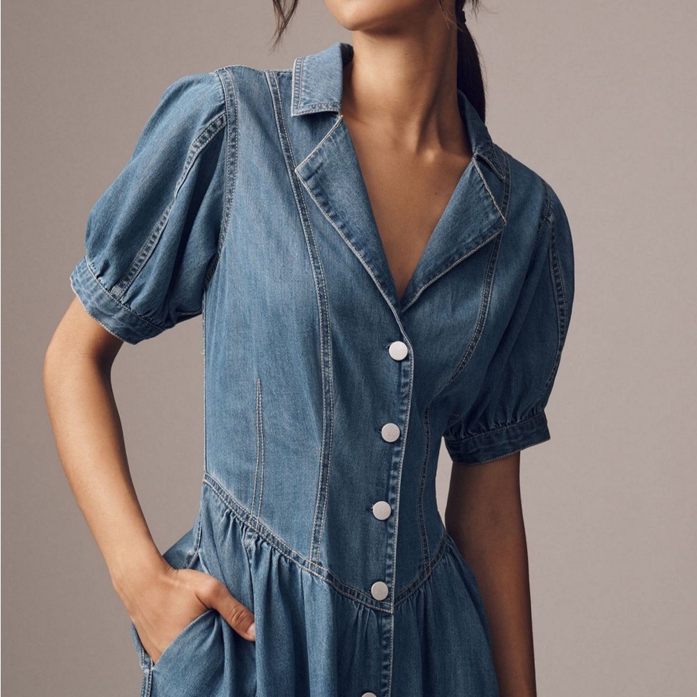 Anthropologie Blue Denim Shirt Dress